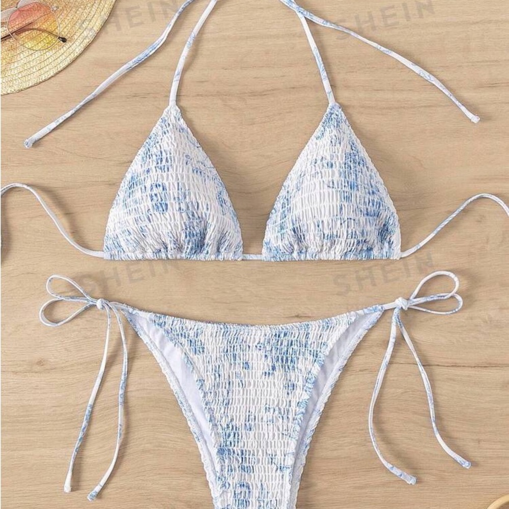 Women's Blue and White Bikini Set